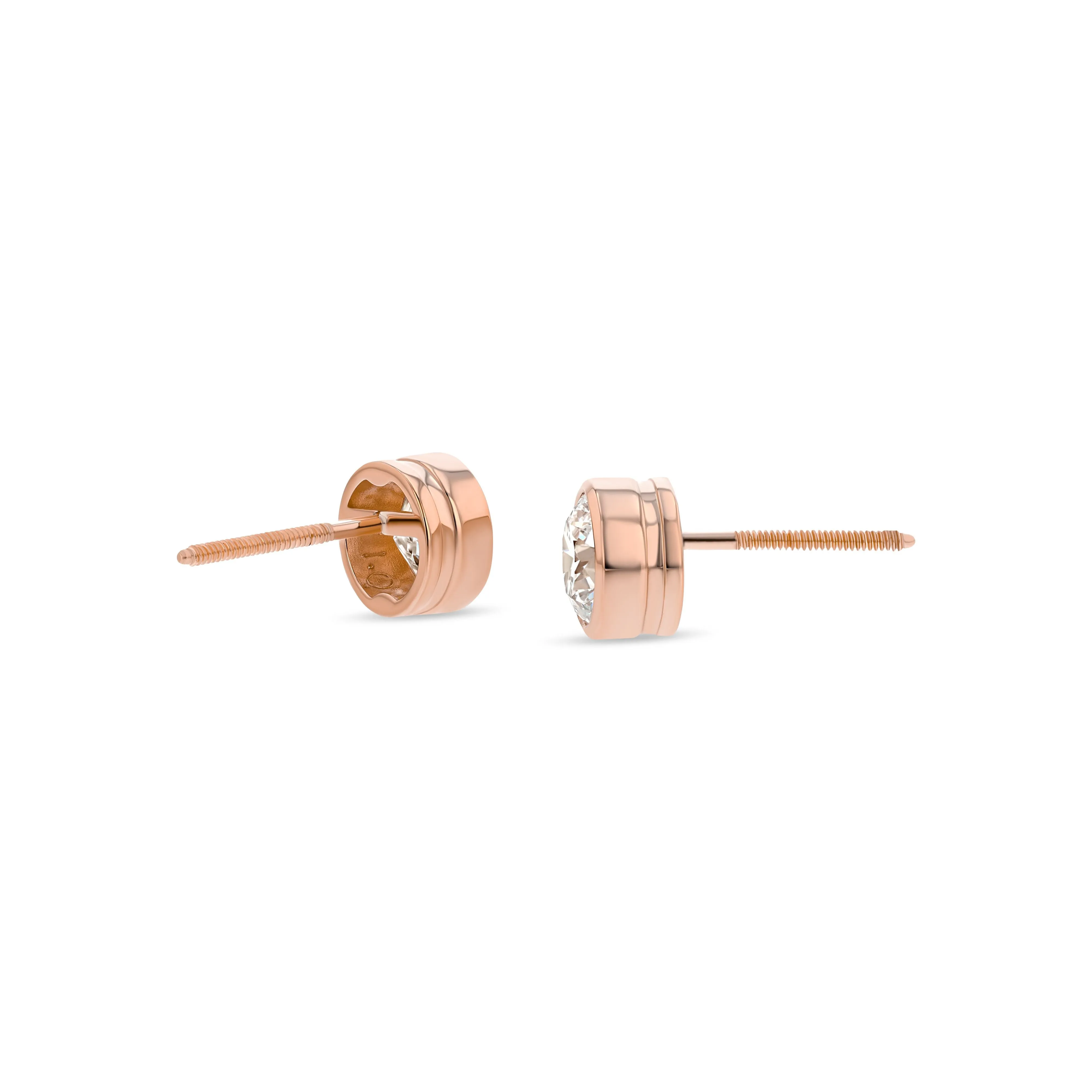 14k Rose Gold Bezel Set Round Brilliant Diamond Stud Earrings (1 Ct. T.w., Si1-si2 Clarity, H-i Color)