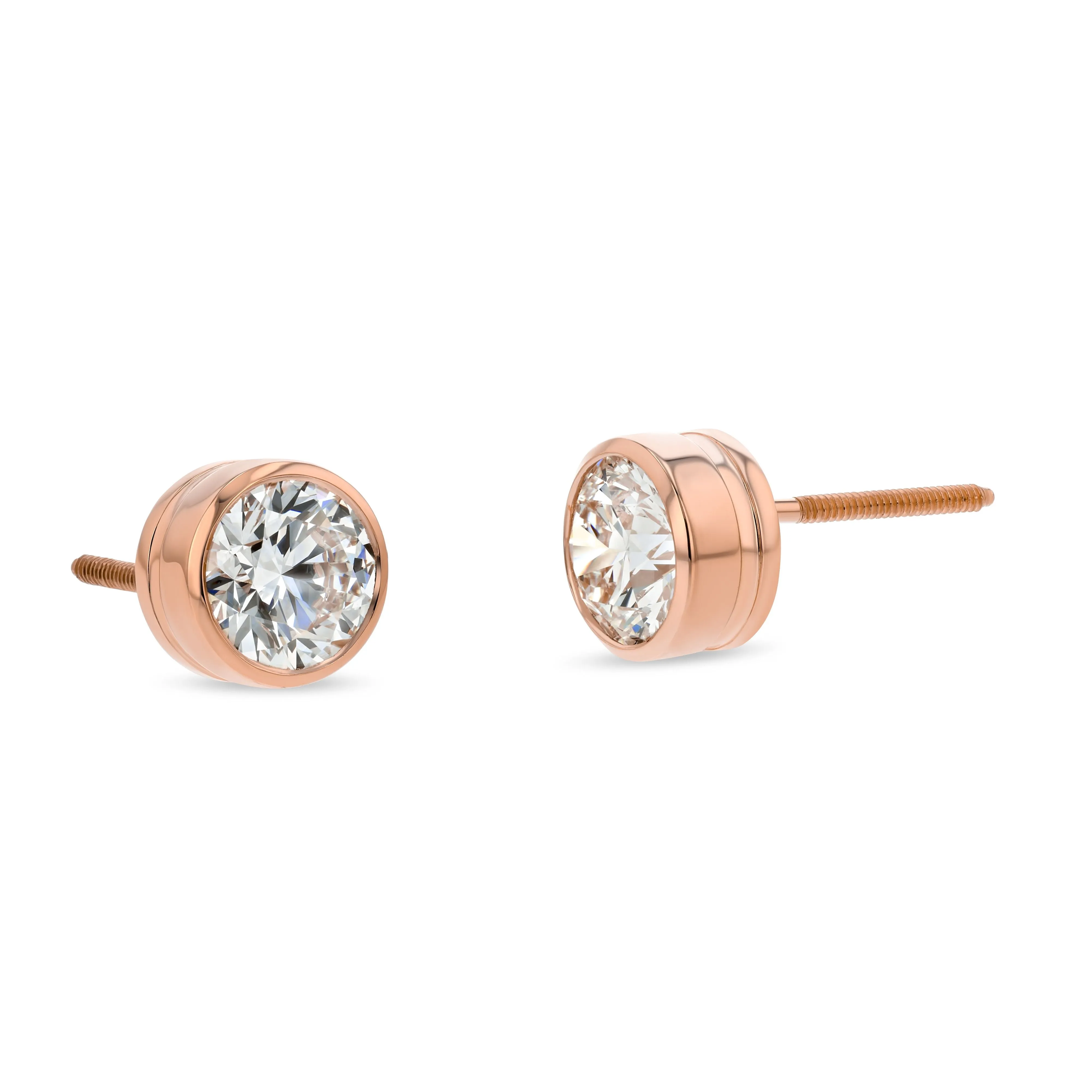 14k Rose Gold Bezel Set Round Brilliant Diamond Stud Earrings (1 Ct. T.w., Si1-si2 Clarity, H-i Color)