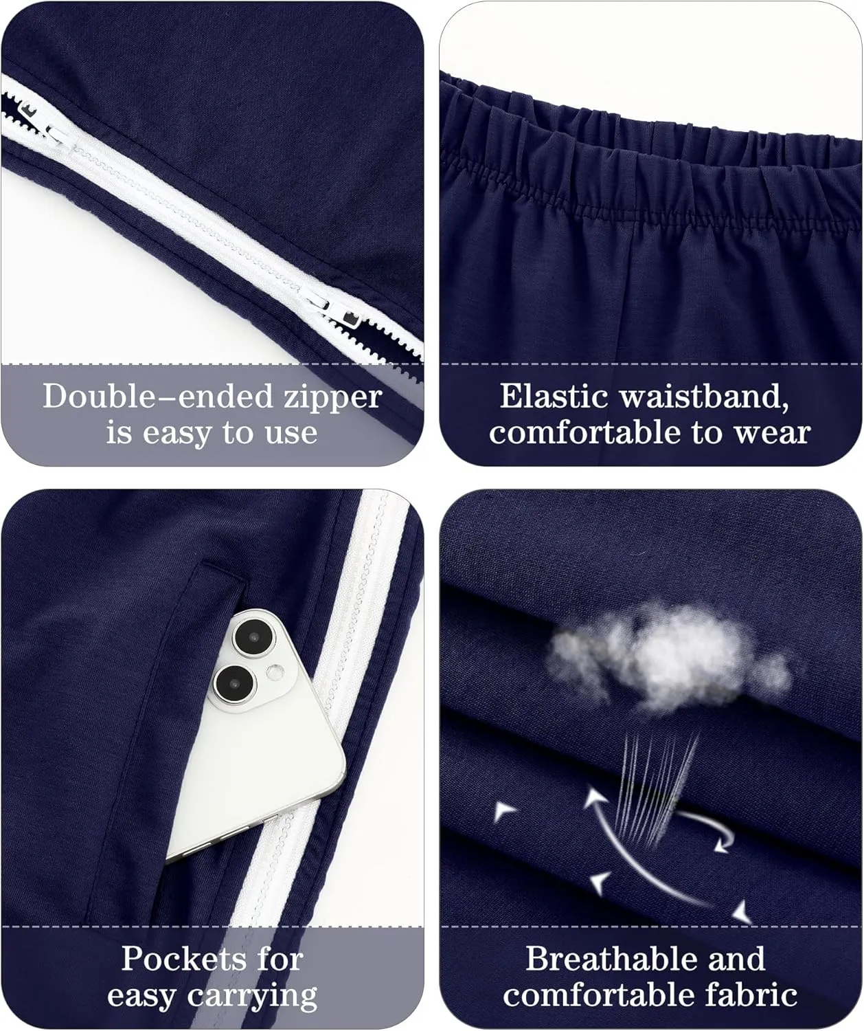 2 Pack Tear Away Pants for Men Sweat Basketball Pants 2 Side Zippers off Full Open Sweatpant with Pockets