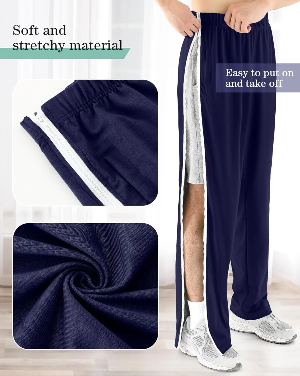 2 Pack Tear Away Pants for Men Sweat Basketball Pants 2 Side Zippers off Full Open Sweatpant with Pockets