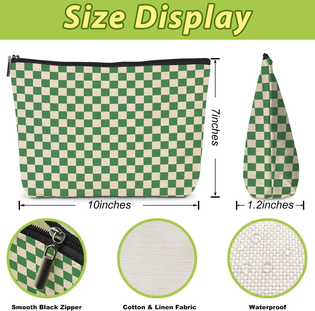 2 Pcs Checkered Makeup Bags Make up Bag Cosmetic Bags for Women Girls Sister Teacher Friendship Graduation Thank You Gifts Birthday Mothers Day Aesthetic Travel Toiletry Bag, Cute Green Plaid