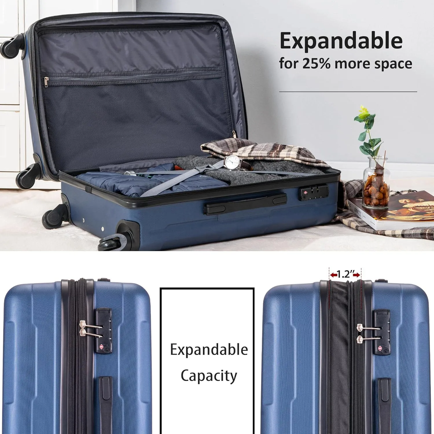 2 Piece Carry on Luggage Sets Rolling Expanable Luggage Suitcase w/4 Quiet Spinner Wheels Hardshell Suitcase Lightweight Spinner Suitcase with TSA Lock for Business Travel Trips
