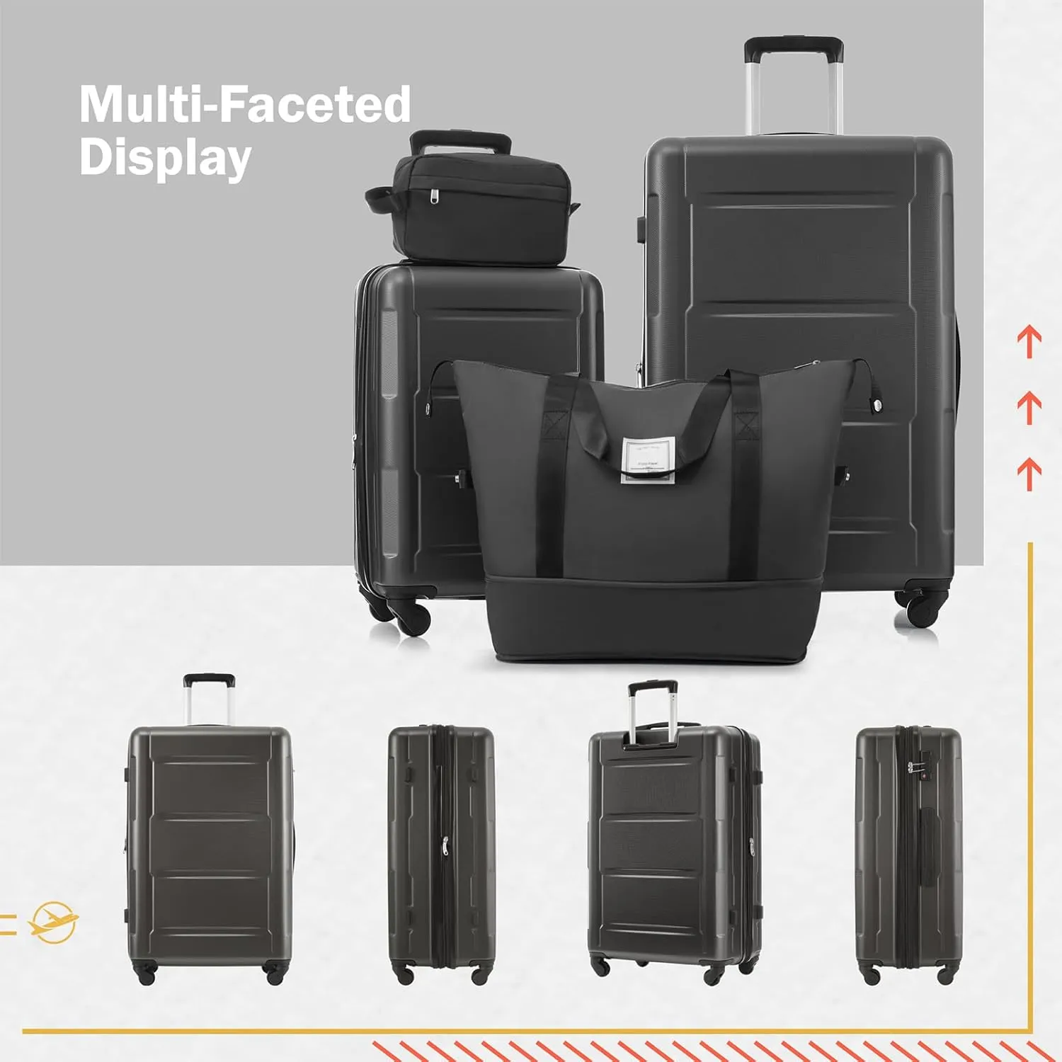 2 Piece Luggage Set, Expanable Spinner Wheels ABS Lightweight Suitcase with TSA Lock, Hardside Luggage Travel with Duffel Bags and Toiletry Bag, Luggage Suitcase Piece Set (Dark Gray)