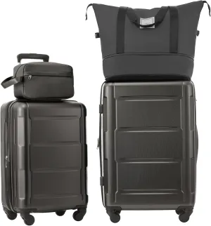 2 Piece Luggage Set, Expanable Spinner Wheels ABS Lightweight Suitcase with TSA Lock, Hardside Luggage Travel with Duffel Bags and Toiletry Bag, Luggage Suitcase Piece Set (Dark Gray)