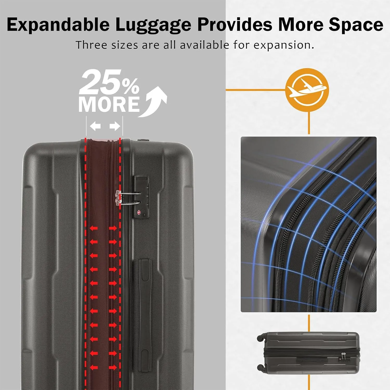 2 Piece Luggage Set, Expanable Spinner Wheels ABS Lightweight Suitcase with TSA Lock, Hardside Luggage Travel with Duffel Bags and Toiletry Bag, Luggage Suitcase Piece Set (Dark Gray)