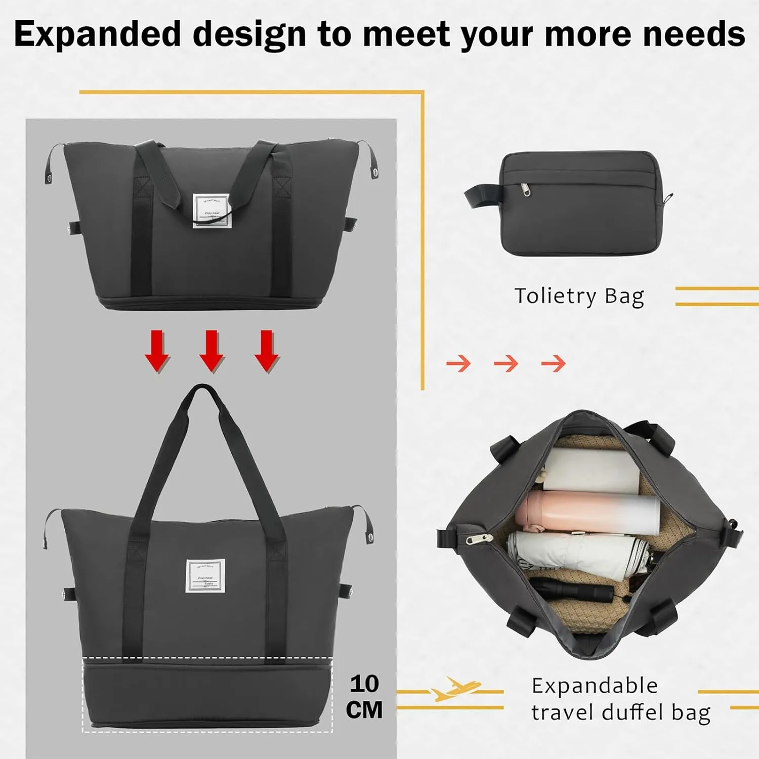 2 Piece Luggage Set, Expanable Spinner Wheels ABS Lightweight Suitcase with TSA Lock, Hardside Luggage Travel with Duffel Bags and Toiletry Bag, Luggage Suitcase Piece Set (Dark Gray)