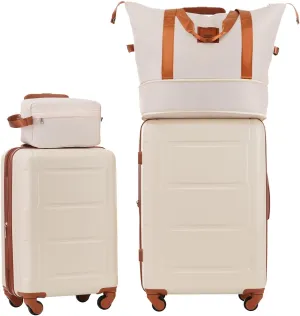 2 Piece Luggage Set, Expanable Spinner Wheels ABS Lightweight Suitcase with TSA Lock, Hardside Luggage Travel with Duffel Bags and Toiletry Bag, Luggage Suitcase Piece Set (Khaki Brown)