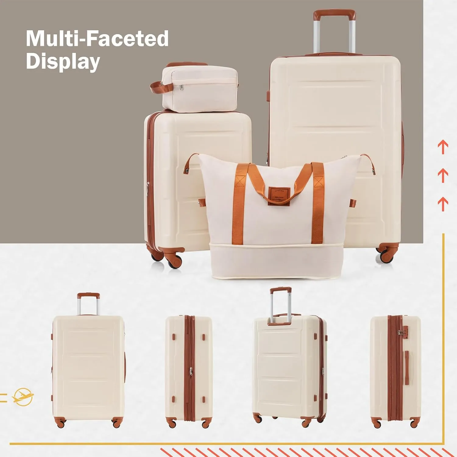2 Piece Luggage Set, Expanable Spinner Wheels ABS Lightweight Suitcase with TSA Lock, Hardside Luggage Travel with Duffel Bags and Toiletry Bag, Luggage Suitcase Piece Set (Khaki Brown)