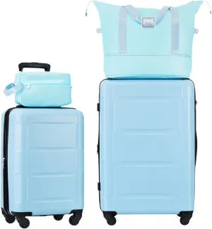 2 Piece Luggage Set, Expanable Spinner Wheels ABS Lightweight Suitcase with TSA Lock, Hardside Luggage Travel with Duffel Bags and Toiletry Bag, Luggage Suitcase Piece Set (Light Blue)