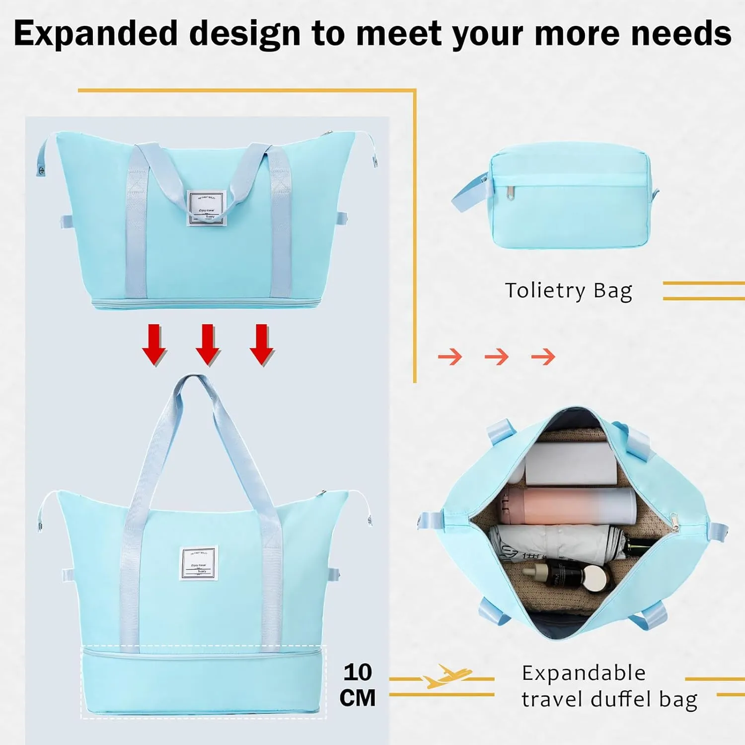 2 Piece Luggage Set, Expanable Spinner Wheels ABS Lightweight Suitcase with TSA Lock, Hardside Luggage Travel with Duffel Bags and Toiletry Bag, Luggage Suitcase Piece Set (Light Blue)