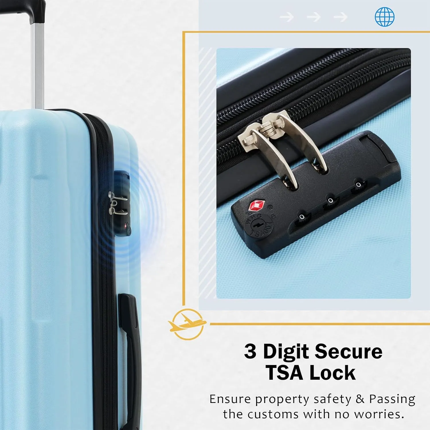 2 Piece Luggage Set, Expanable Spinner Wheels ABS Lightweight Suitcase with TSA Lock, Hardside Luggage Travel with Duffel Bags and Toiletry Bag, Luggage Suitcase Piece Set (Light Blue)