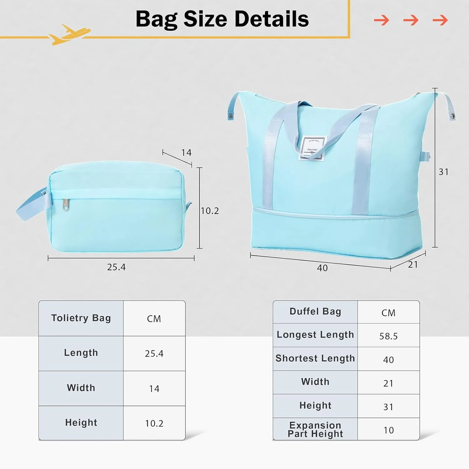 2 Piece Luggage Set, Expanable Spinner Wheels ABS Lightweight Suitcase with TSA Lock, Hardside Luggage Travel with Duffel Bags and Toiletry Bag, Luggage Suitcase Piece Set (Light Blue)