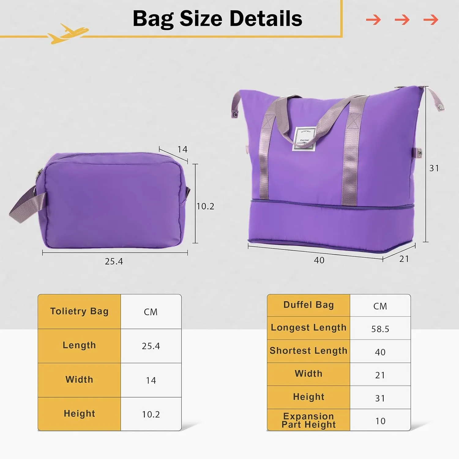 2 Piece Luggage Set, Expanable Spinner Wheels ABS Lightweight Suitcase with TSA Lock, Hardside Luggage Travel with Duffel Bags and Toiletry Bag, Luggage Suitcase Piece Set (Purple)