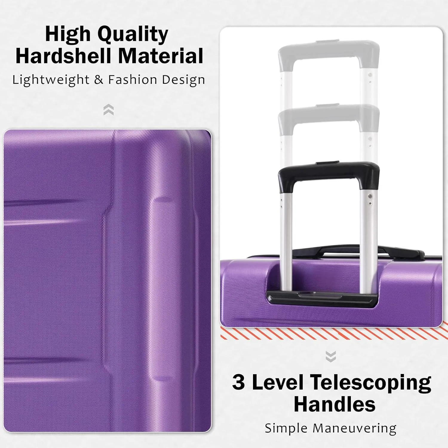 2 Piece Luggage Set, Expanable Spinner Wheels ABS Lightweight Suitcase with TSA Lock, Hardside Luggage Travel with Duffel Bags and Toiletry Bag, Luggage Suitcase Piece Set (Purple)
