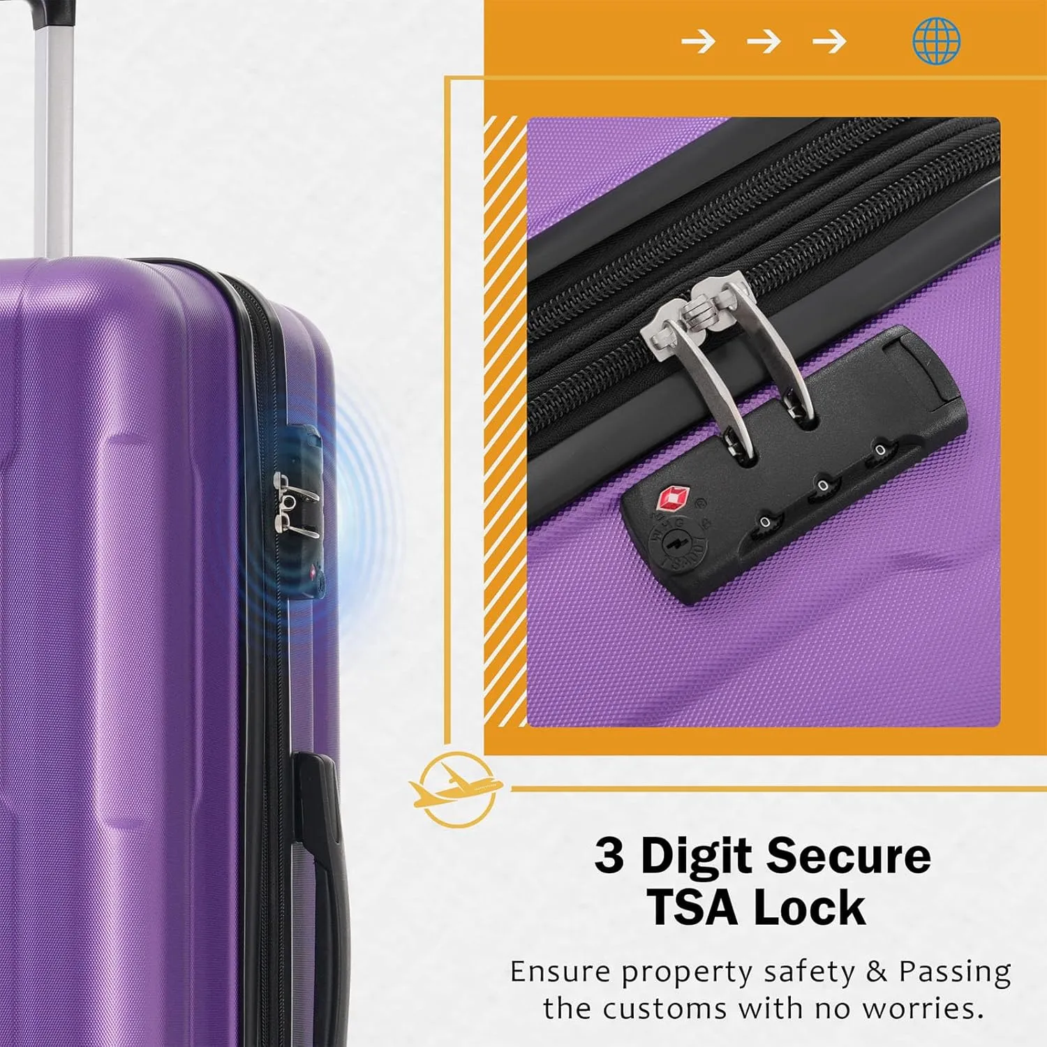 2 Piece Luggage Set, Expanable Spinner Wheels ABS Lightweight Suitcase with TSA Lock, Hardside Luggage Travel with Duffel Bags and Toiletry Bag, Luggage Suitcase Piece Set (Purple)