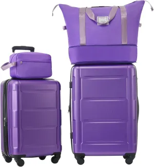 2 Piece Luggage Set, Expanable Spinner Wheels ABS Lightweight Suitcase with TSA Lock, Hardside Luggage Travel with Duffel Bags and Toiletry Bag, Luggage Suitcase Piece Set (Purple)