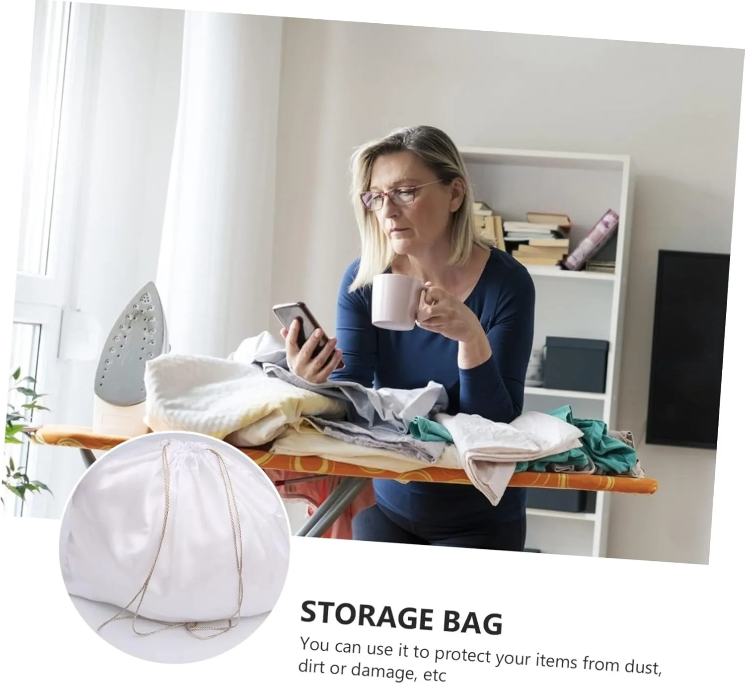 2pcs Silk Storage Bag Large Capacity Drawstring Bag for Clothes Household