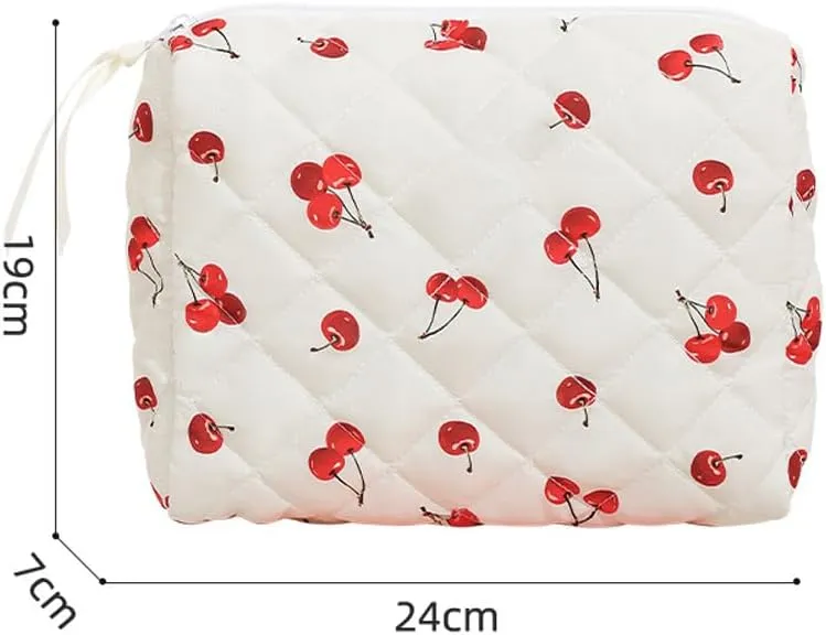 3Pcs Quilted Cotton Makeup Bag,Coquette Quilted Toiletry Bag for Women and Girls, Coquette Pouch, Cute Kawaii Travel Cosmetic Bags