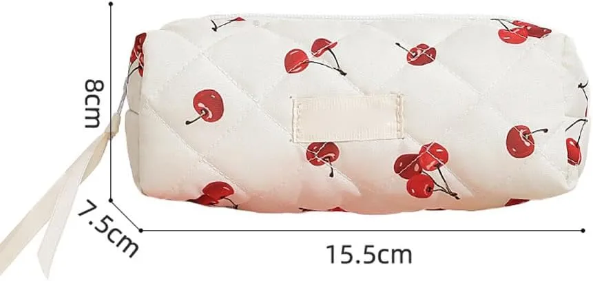 3Pcs Quilted Cotton Makeup Bag,Coquette Quilted Toiletry Bag for Women and Girls, Coquette Pouch, Cute Kawaii Travel Cosmetic Bags