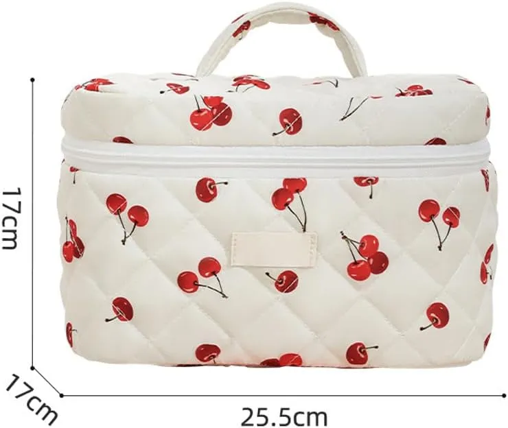 3Pcs Quilted Cotton Makeup Bag,Coquette Quilted Toiletry Bag for Women and Girls, Coquette Pouch, Cute Kawaii Travel Cosmetic Bags
