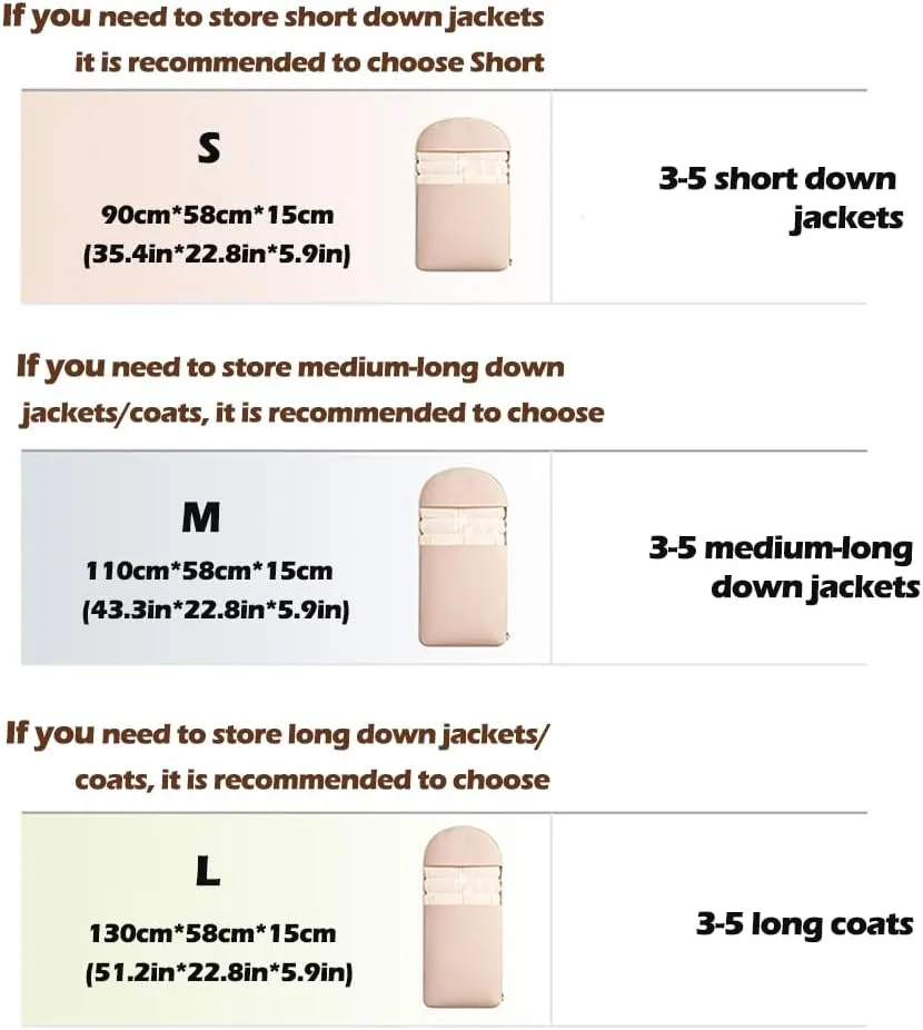 3PCS Space Saving Hanging Garment Bag with Self Compression Zipper, Dust Cover Clothes Bags for Down Coat, Space Saving Garment Bags, Protects Clothes from Wrinkles (Beige(S M L))