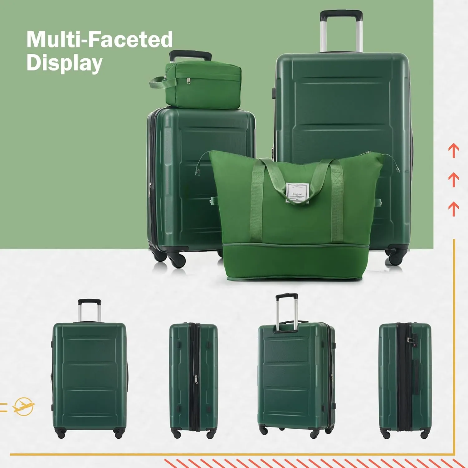 4 Piece Luggage Set, Expanable Spinner Wheels Luggage Set, ABS Lightweight Suitcase with TSA Lock, 20-inch Suitcase, 28-inch Suitcase, Travel Duffel Bag, Toiletry Bag (Green/5)