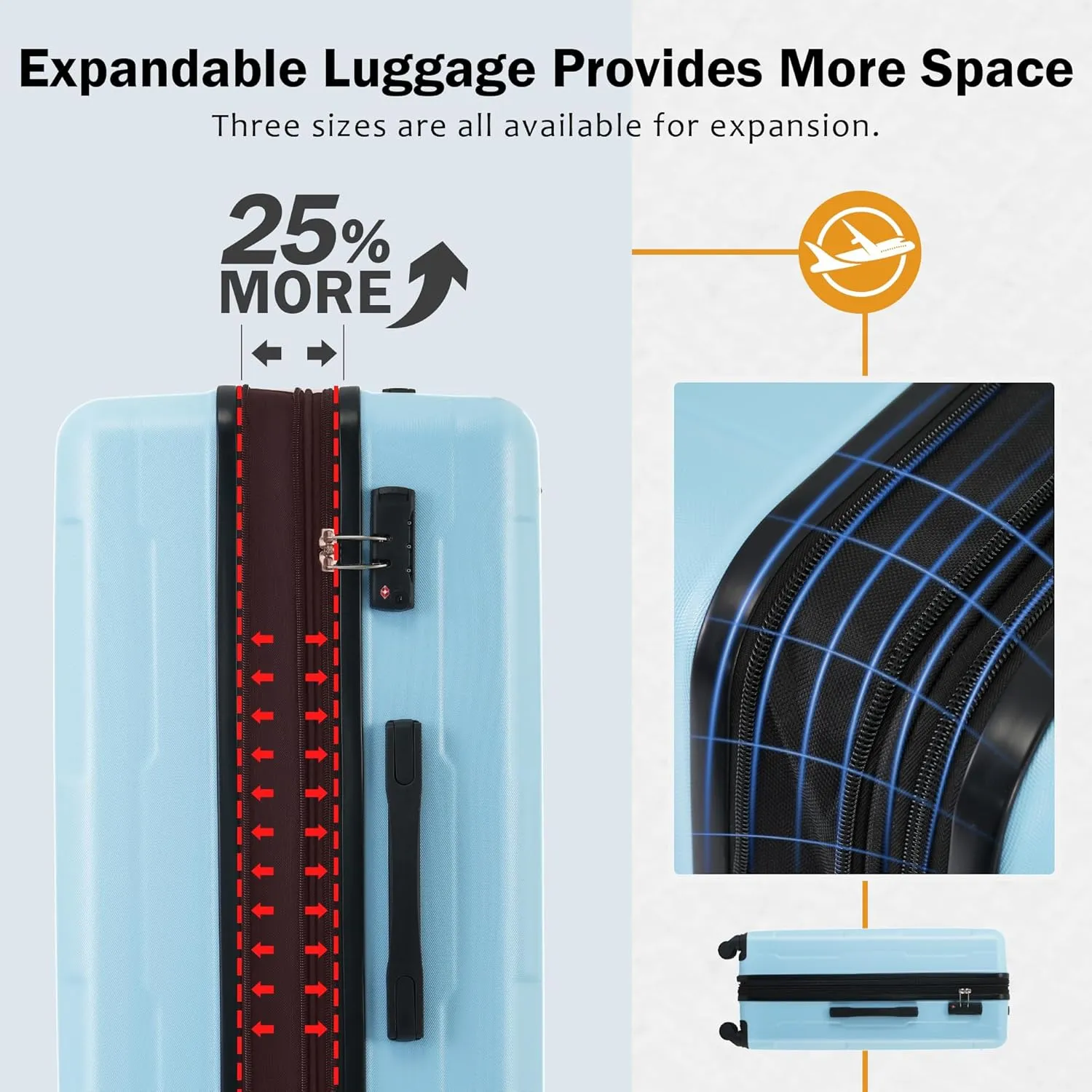 4 Piece Luggage Set, Expanable Spinner Wheels Luggage Set, ABS Lightweight Suitcase with TSA Lock, 20-inch Suitcase, 28-inch Suitcase, Travel Duffel Bag, Toiletry Bag (Light Blue/5)