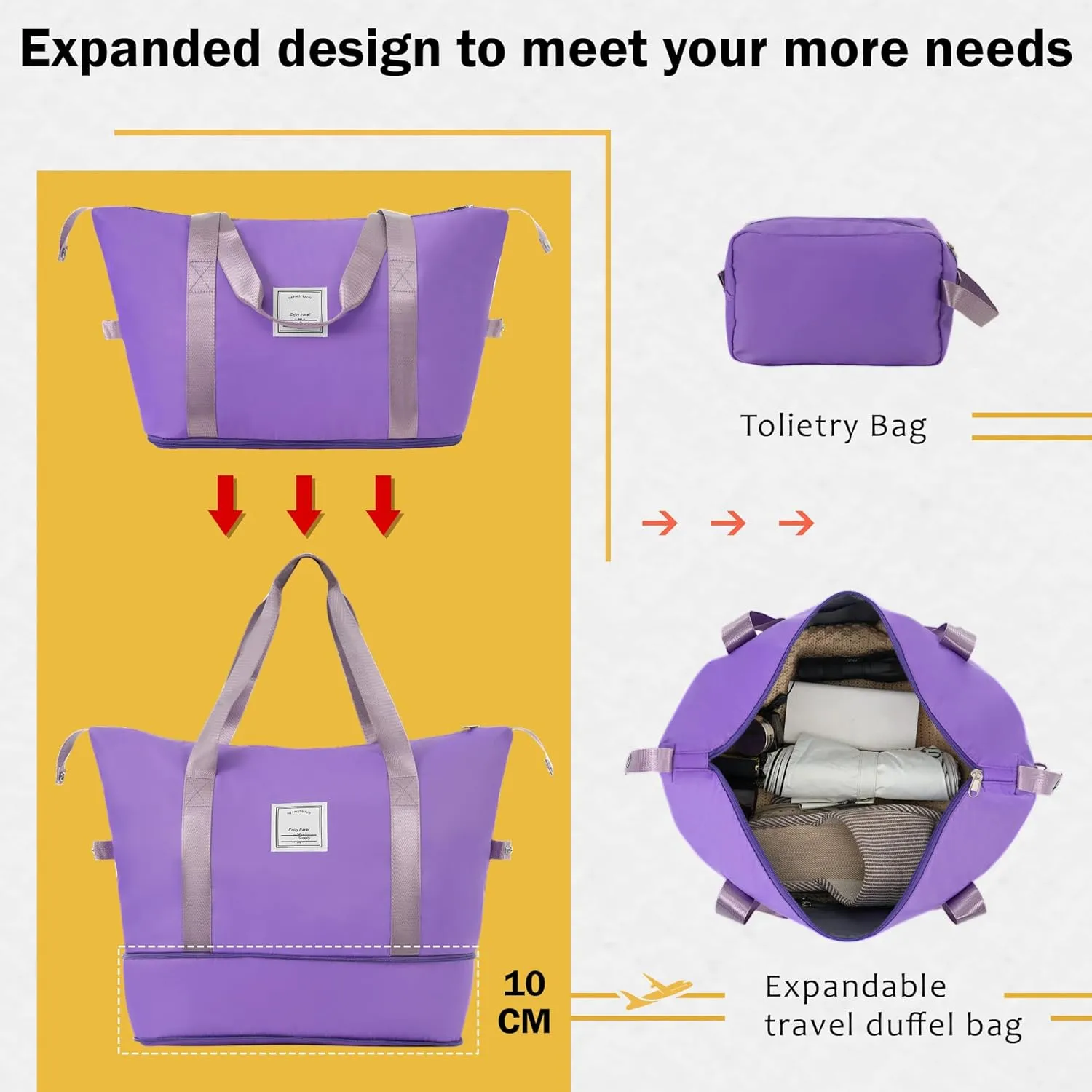 4 Piece Luggage Set, Expanable Spinner Wheels Luggage Set, ABS Lightweight Suitcase with TSA Lock, 20-inch Suitcase, 28-inch Suitcase, Travel Duffel Bag, Toiletry Bag (Purple/5)