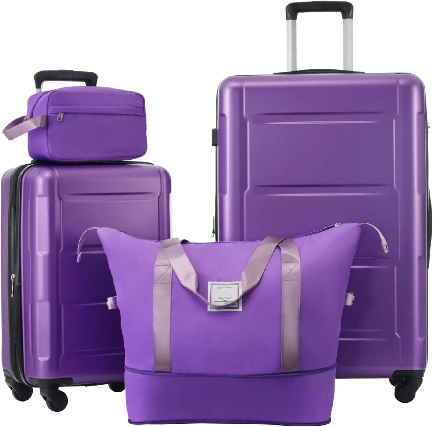 4 Piece Luggage Set, Expanable Spinner Wheels Luggage Set, ABS Lightweight Suitcase with TSA Lock, 20-inch Suitcase, 28-inch Suitcase, Travel Duffel Bag, Toiletry Bag (Purple/5)