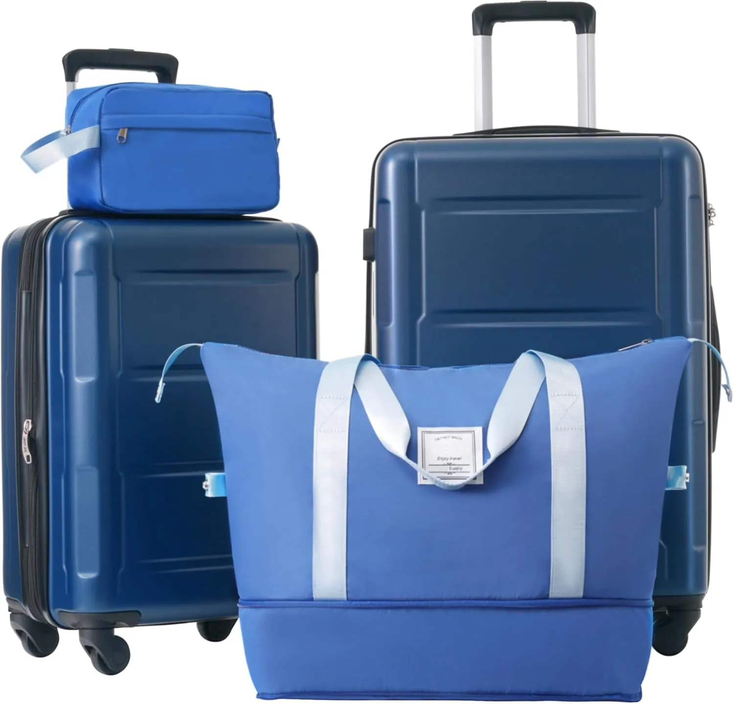 4 Piece Luggage Set, Expanable Spinner Wheels Luggage Set with Bags, ABS Lightweight Suitcase with TSA Lock, 20-inch Suitcase, 24-inch Suitcase, Travel Duffel Bag, Toiletry Bag (Blue/7)