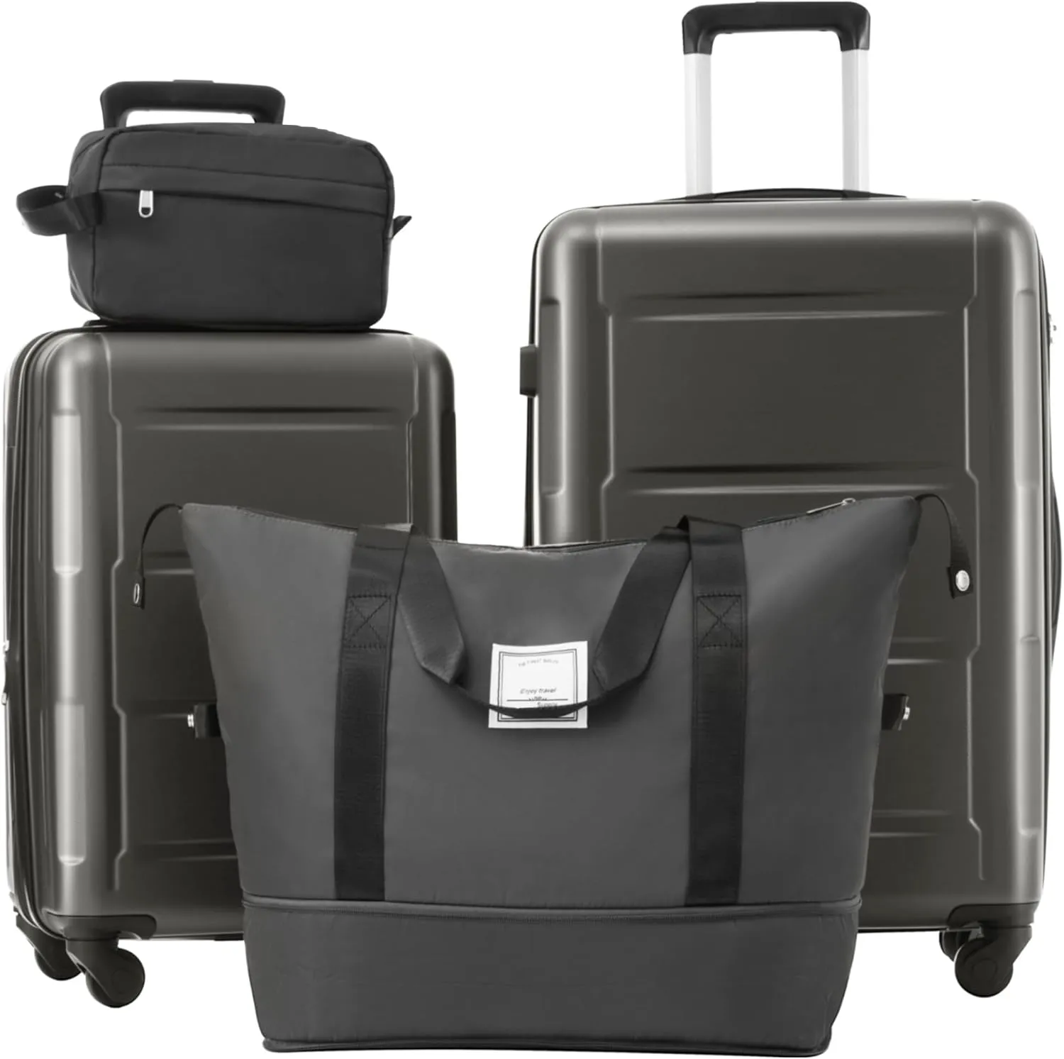 4 Piece Luggage Set, Expanable Spinner Wheels Luggage Set with Bags, ABS Lightweight Suitcase with TSA Lock, 20-inch Suitcase, 24-inch Suitcase, Travel Duffel Bag, Toiletry Bag (Dark Gray/7)