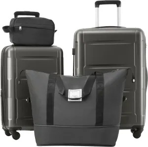 4 Piece Luggage Set, Expanable Spinner Wheels Luggage Set with Bags, ABS Lightweight Suitcase with TSA Lock, 20-inch Suitcase, 24-inch Suitcase, Travel Duffel Bag, Toiletry Bag (Dark Gray/7)
