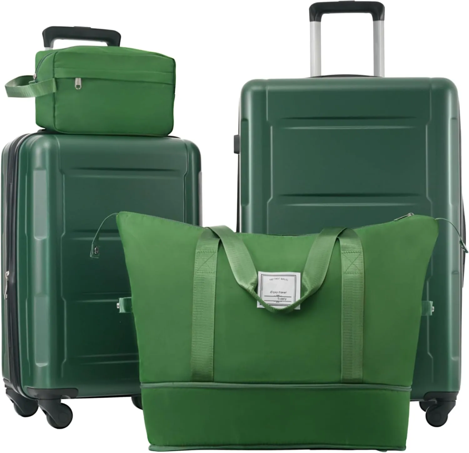 4 Piece Luggage Set, Expanable Spinner Wheels Luggage Set with Bags, ABS Lightweight Suitcase with TSA Lock, 20-inch Suitcase, 24-inch Suitcase, Travel Duffel Bag, Toiletry Bag (Green/7)