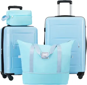 4 Piece Luggage Set, Expanable Spinner Wheels Luggage Set with Bags, ABS Lightweight Suitcase with TSA Lock, 20-inch Suitcase, 24-inch Suitcase, Travel Duffel Bag, Toiletry Bag (Light Blue/7)