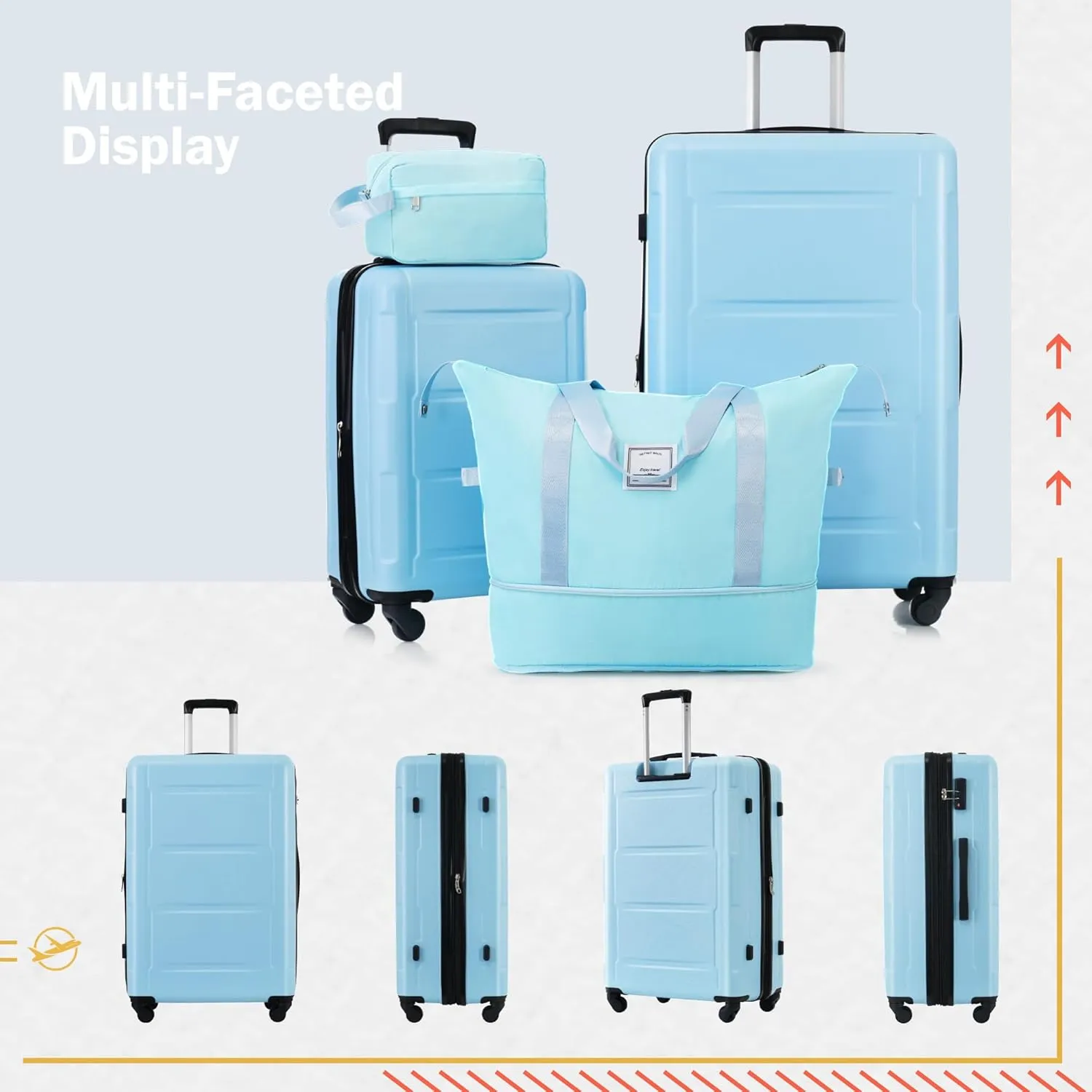4 Piece Luggage Set, Expanable Spinner Wheels Luggage Set with Bags, ABS Lightweight Suitcase with TSA Lock, 20-inch Suitcase, 24-inch Suitcase, Travel Duffel Bag, Toiletry Bag (Light Blue/7)