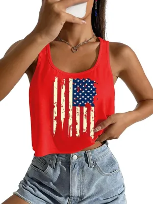 4th of July Sexy Crop Tank for Women Independence Day Funny Graphic Sleeveless American Proud Summer Patriotic Shirt