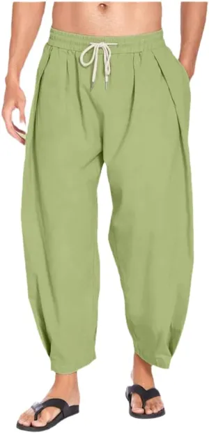 AAPAH Spring Summer Men Linen Harem Pants Streetwear Loose Joggers Causal Male Beach Trousers Yoga