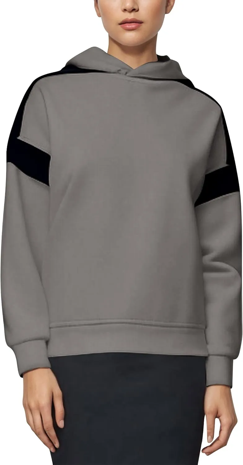 ABOCIW Womens Fleece Oversized Hoodie Sweatshirt Colour Block Panelling Long Sleeve Sweaters Pullover Tops