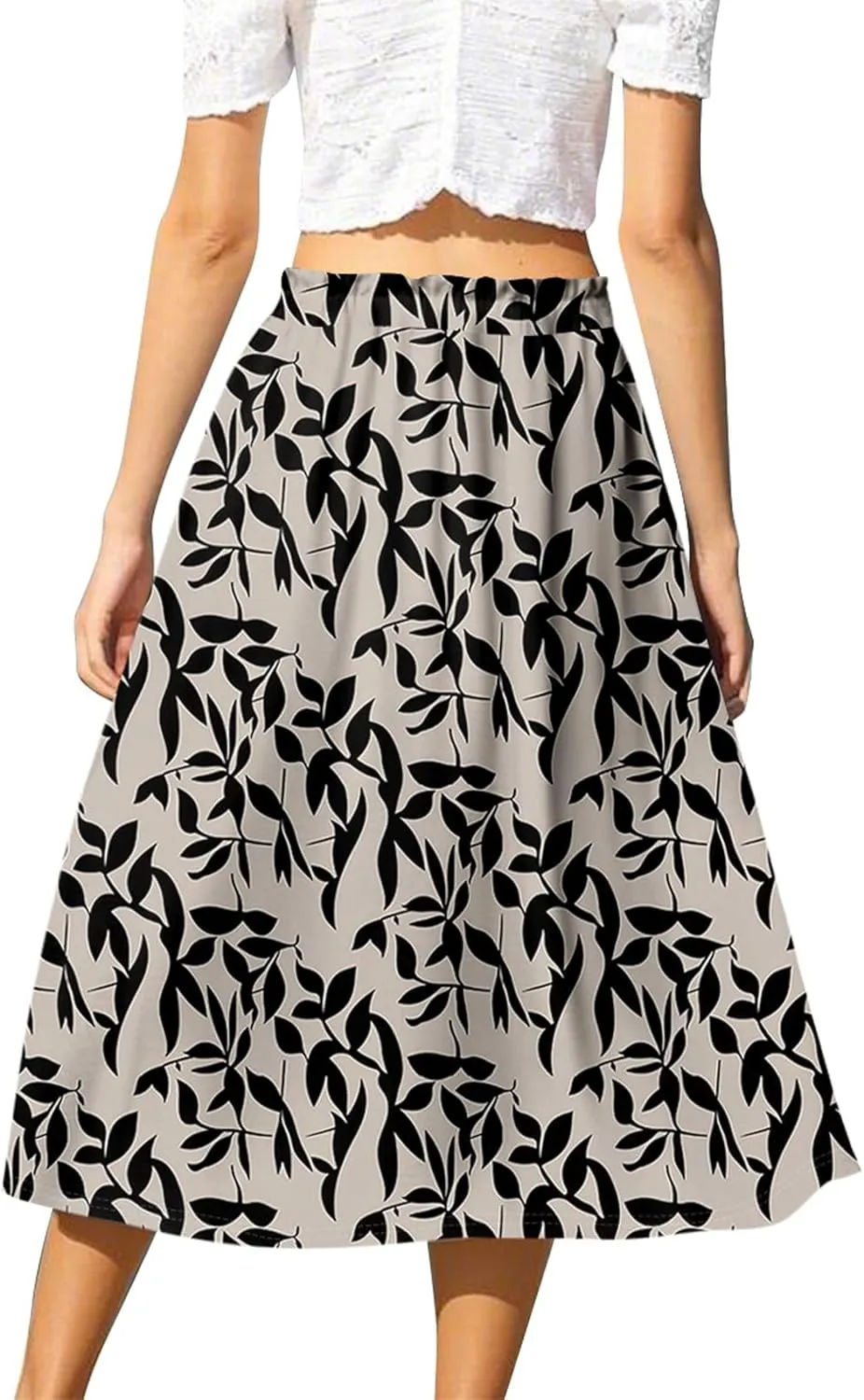 ADHOWBEW Womens Floral Maxi Skirt Summer Casual Smocked Sexy Elastic Waist Trendy Cotton Flowy Skirts