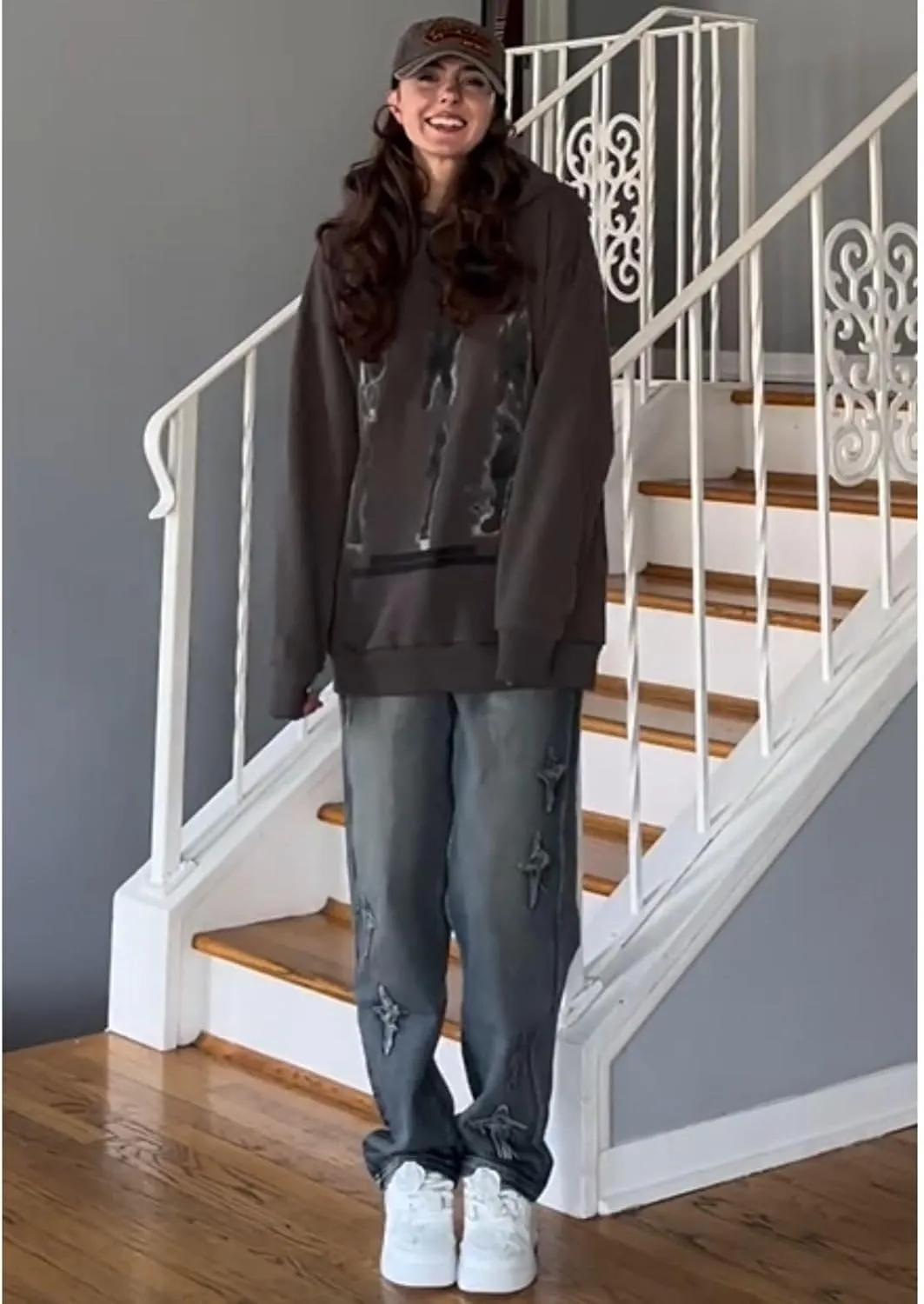 Aelfric Eden Y2k Hoodies Blurry Shadow Print Hoodie Oversized Hooded Sweatshirt Pullover Tops