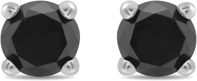 Amazon Essentials 0.5 to 2 Carats Round Black Diamonds, 10K White Gold, Stud Earrings - Stud Earrings for Women.