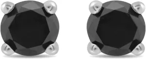 Amazon Essentials 0.5 to 2 Carats Round Black Diamonds, 10K White Gold, Stud Earrings - Stud Earrings for Women.