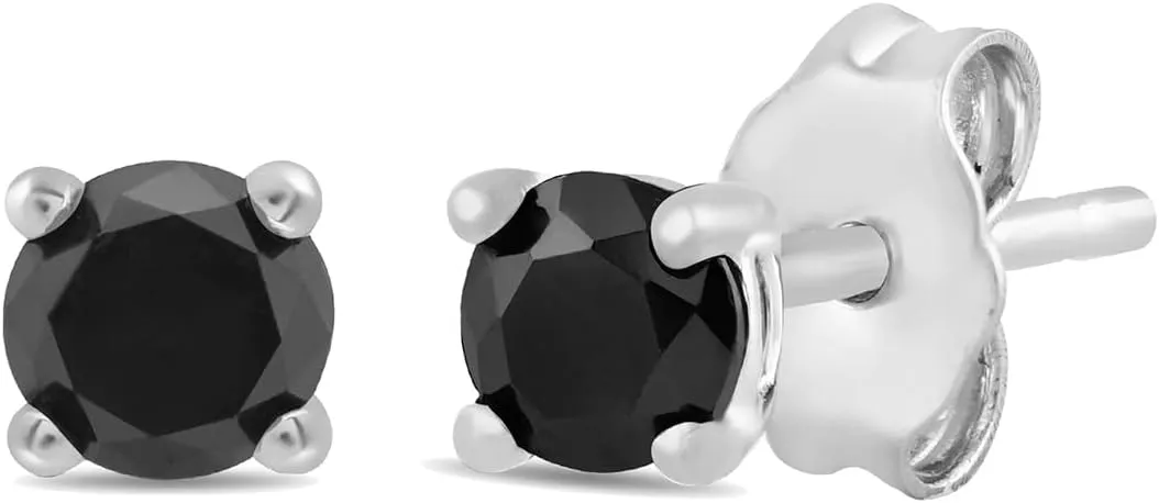 Amazon Essentials 0.5 to 2 Carats Round Black Diamonds, 10K White Gold, Stud Earrings - Stud Earrings for Women.