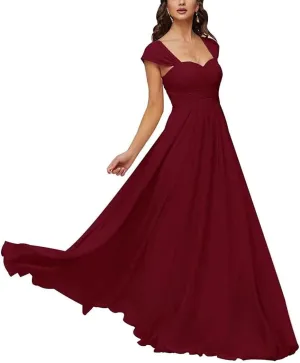 ANYSWBKN Cap Sleeve Juniors Bridesmaid Dresses for Wedding A Line Long Chiffon Ruched Formal Evening Gown