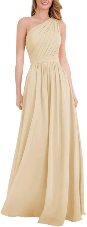 ANYSWBKN One Shoulder Juniors Bridesmaid Dresses for Wedding Guest Party Long Chiffon Prom Evening Gown
