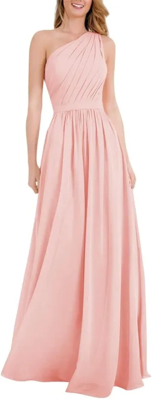 ANYSWBKN One Shoulder Juniors Bridesmaid Dresses for Wedding Guest Party Long Chiffon Prom Evening Gown