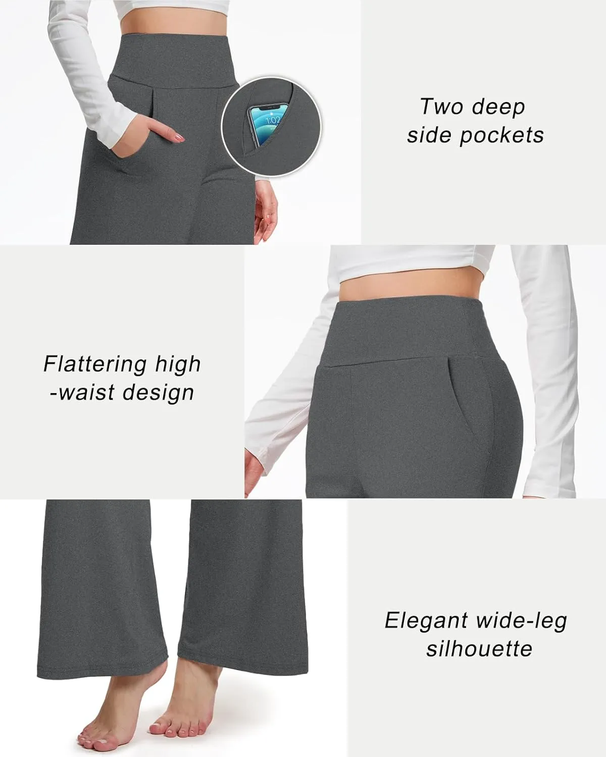 Aoliks Wide Leg Pants for Women High Waist with Pockets, Comfy Stretch Casual Yoga Work Lounge Sweatpants
