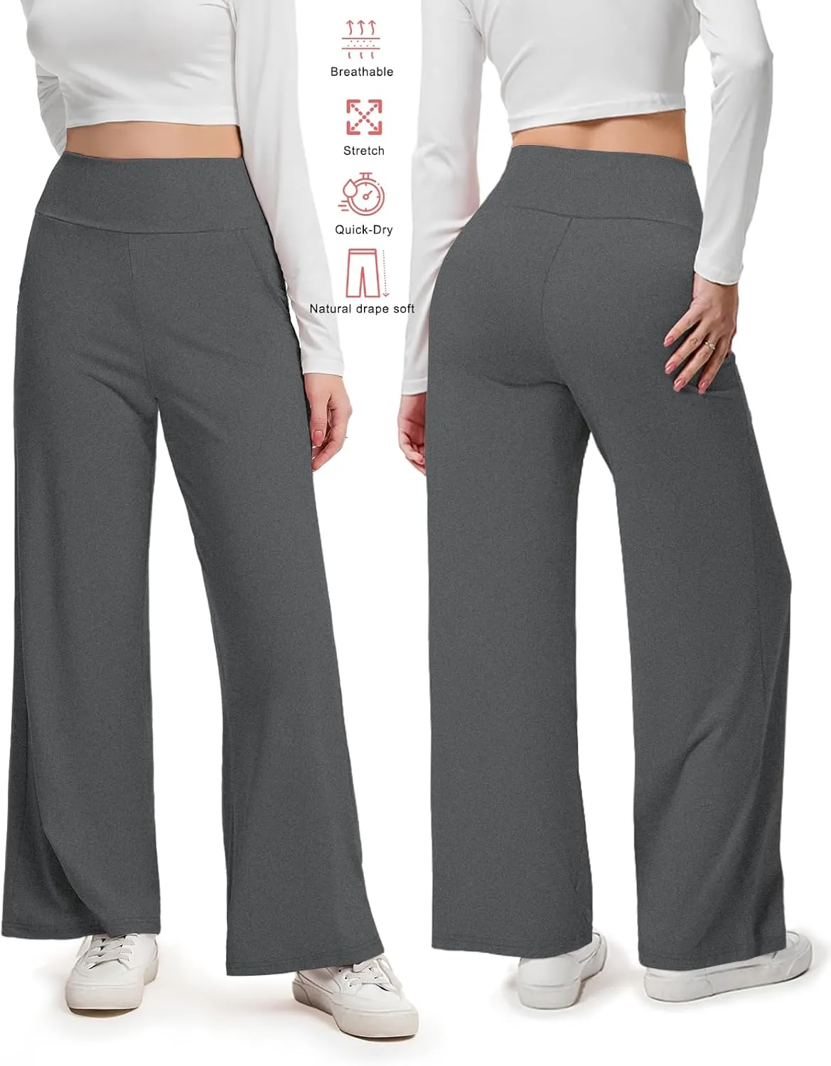 Aoliks Wide Leg Pants for Women High Waist with Pockets, Comfy Stretch Casual Yoga Work Lounge Sweatpants