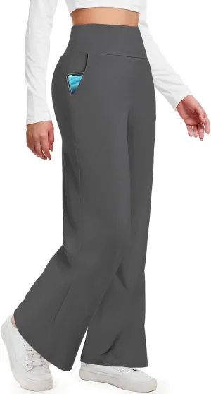 Aoliks Wide Leg Pants for Women High Waist with Pockets, Comfy Stretch Casual Yoga Work Lounge Sweatpants