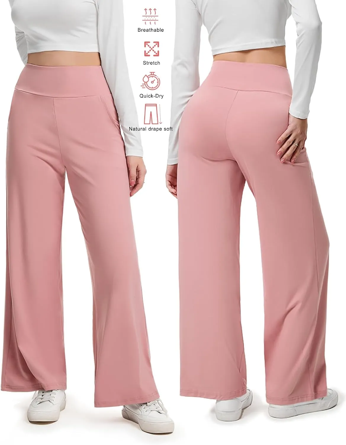 Aoliks Wide Leg Pants for Women High Waist with Pockets, Comfy Stretch Casual Yoga Work Lounge Sweatpants